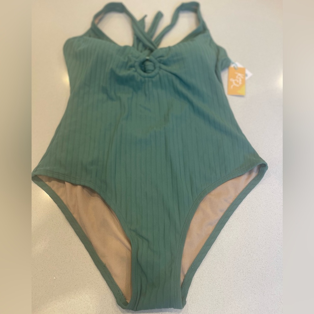 Kona Sol Woman’s NWT Green One Piece Rib Swimsuit Size:Large 12-14